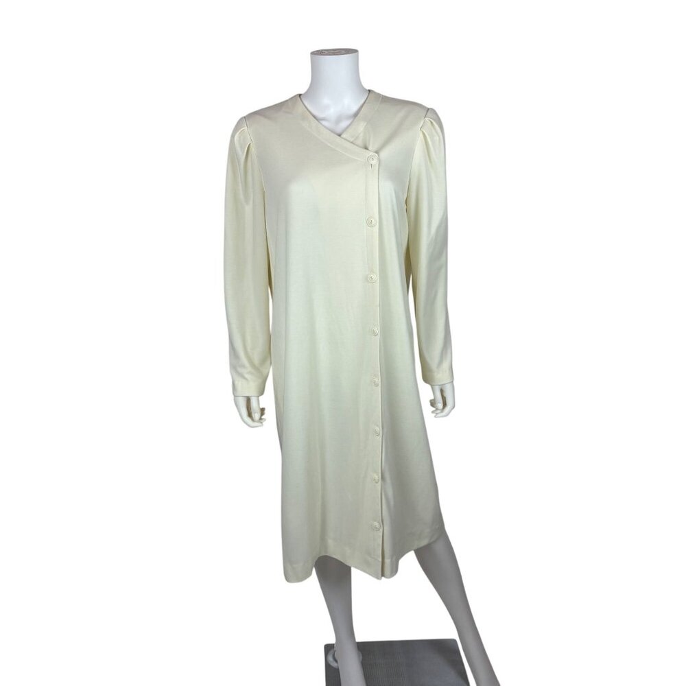 Vintage 80s Asymmetrical Dress Womens XL Cream Long Sleeve Belted Long Sleeve Po - Picture 2 of 11